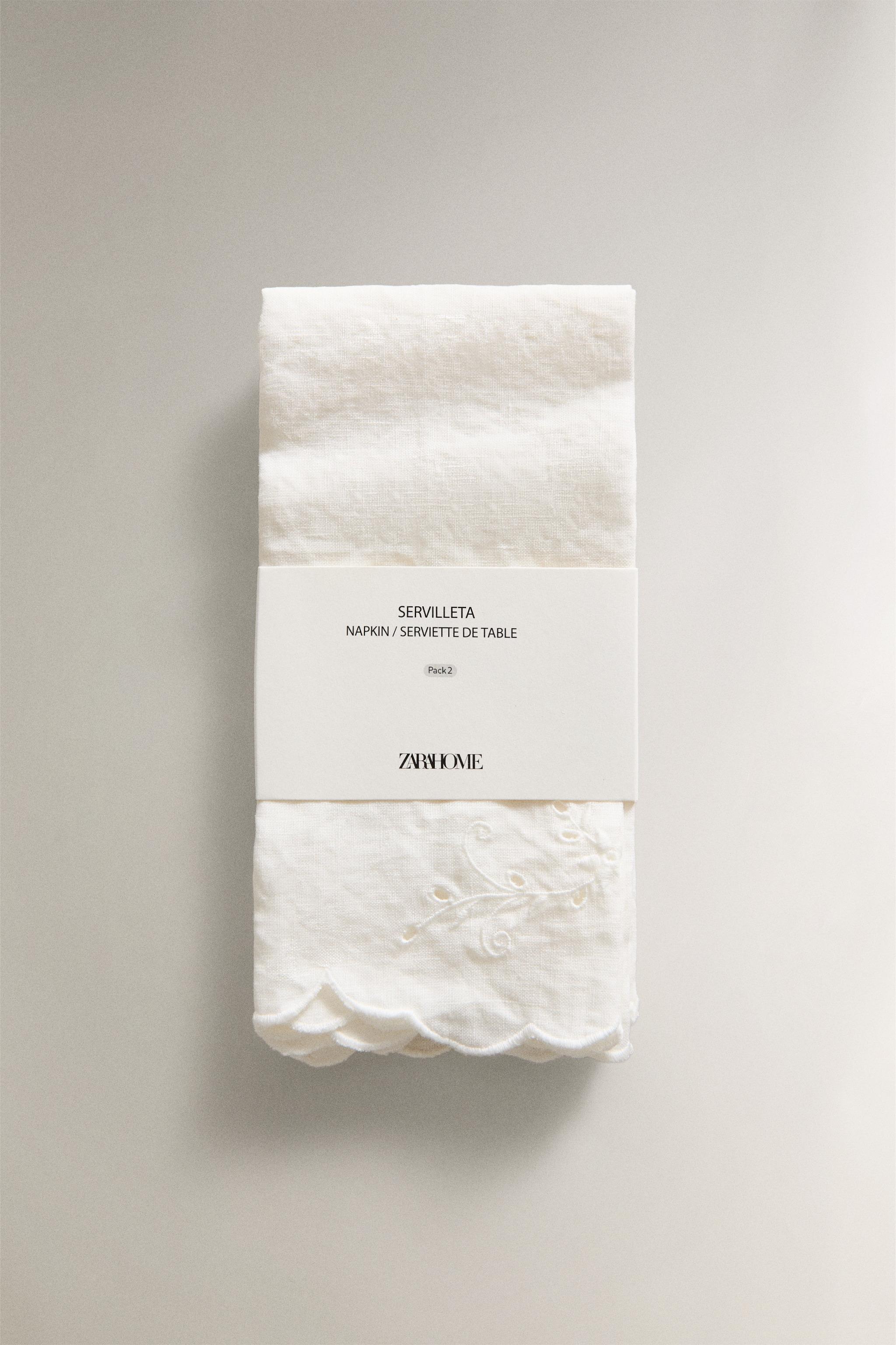 PACK OF LINEN NAPKINS WITH FLORAL EMBROIDERY (PACK OF 2)